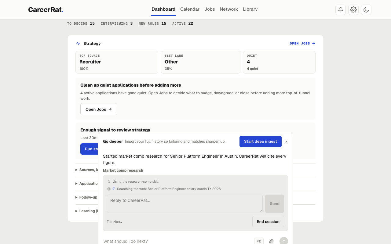 A search step in Ask with its spinner still running next to the "Searching the web" label